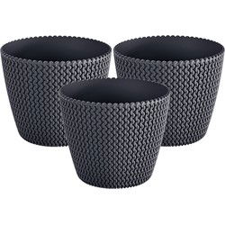 Prosperplast Plantenpot Splofy - 3x - antraciet - kunststof - D13 x H11 cm - Plantenpotten