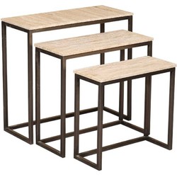 PTMD Bijzettafel Zoah - 70x29x65 cm - Travertijn - Zwart- Set van 3