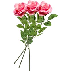 3x Roze rozen Marleen bloemen kunsttakken 63 cm - Kunstbloemen
