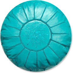 Leren Poef - Turquoise - Handgemaakt en stijlvol - Gevuld geleverd - Poufs&Pillows