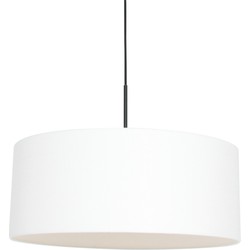 Hanglamp met ronde witte linnen kap Steinhauer Sparkled Light Staal