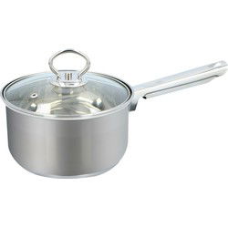 Alpina Steelpan/sauspan met deksel van glas - D16 x H9 cm - zilver - Steelpannen