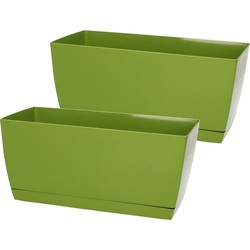 Set van 2x stuks plantenpotten/bloempotten kunststof glanzend kiwi groen 24 x 12 x 11 cm - Plantenpotten