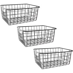 Svenska Living Opbergmand - 3x - zwart - industriele draadmand - 18x24x10cm - Opbergmanden