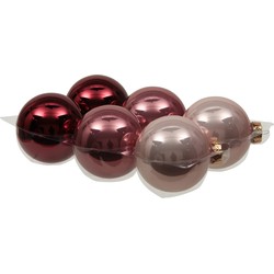 Othmar Decorations kerstballen - 6x - roze tinten - 8 cm - glas - Kerstbal
