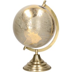 Decoratie wereldbol/globe goud/grijs op metalen voet 22 x 34 cm - Wereldbollen