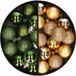 34x stuks kunststof kerstballen groen en goud 3 cm - Kerstbal