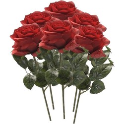 Rode roosjes kunst tak 45 cm 6 stuks - Kunstbloemen