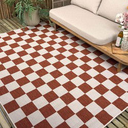Buitenkleed Level blokken - checkerboard - roest - Interieur05 Roest,Rood - Polypropyleen