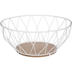 Secret de Gourmet Fruitschaal-fruitmand - metaal-hout - wit - 28 cm - Fruitschalen