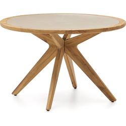 Kave Home - Julieta ronde tafel in beige polybeton en massief acaciahout Ø 120 cm FSC 100%