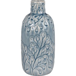 Vase - Vase in ceramic, blue with pattern, round, Ø12x26 cm
