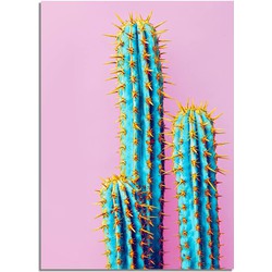 Cactus met roze achtergrond poster  - A4 + fotolijst wit
