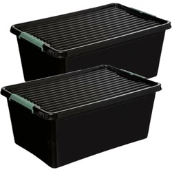 5five Opslagbakken/organizers met deksel - 2 stuks - 60 liter - zwart - Opbergbox