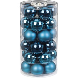 Inge Christmas Kerstballen - 30x st - glas - diep blauw - 6 cm - Kerstbal