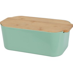 Excellent Houseware Broodtrommel met snijplank - groen - bamboe/kunststof - 33 x 18 x 12 cm - Broodtrommels