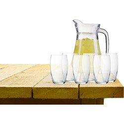 Luminarc schenkkan/waterkan van glas 1.6 liter met 6x waterglazen van 375 ml - Drinkglazen