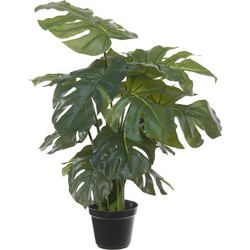 Groene europalm Split Philo kunstplant in zwarte kunststof pot 55 cm - Kunstplanten