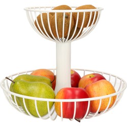 2-laags fruitschaal/fruitmand rond wit metaal 29 cm - Fruitschalen