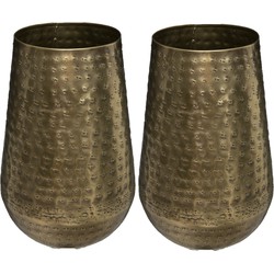 2x Bloemenvaas van metaal 23 x 15 cm kleur metallic brons - Vazen