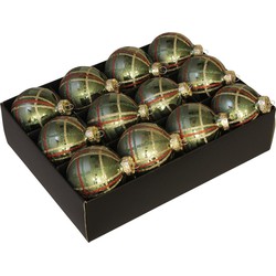 Othmar Decorations Luxe kerstballen - 12x - groen - 7,5 cm - glas - Kerstbal