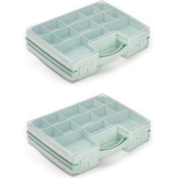 2x stuks plasticforte opbergdoos - 21-vaks - kunststof - groen - Opbergbox
