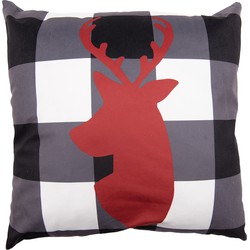 Clayre & Eef Kussenhoes  45x45 cm Zwart Rood Polyester Vierkant Rendier Sierkussenhoes