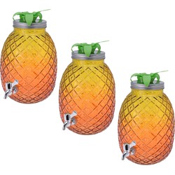 3x stuks glazen drank dispenser ananas geel/oranje 4,7 liter - Drankdispensers