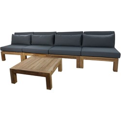 HSM Collection-Tuin Lounge Set Aruba 5 Delig-84x336x64-Naturel/Donker Grijs-Teak/Stof