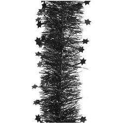 Kerst lametta guirlandes zwart sterren/glinsterend 10 cm breed x 270 cm kerstboom versiering - Kerstslingers