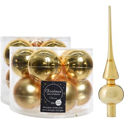 Glazen kerstballen pakket goud glans/mat 32x stuks inclusief piek glans - Kerstbal