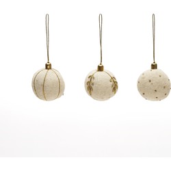 Kave Home - Set van 3 kleine decoratieve hangende ballen Breshi in het wit met gouden details