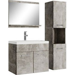 Badplaats Badkamermeubel Set Montreal 60 x 35 cm - Beton Grijs - Badmeubel met spiegel en zijkast