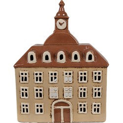 Clayre & Eef Waxinelichthouder Huis 20x10x26 cm Beige Bruin Keramiek Theelichthouder