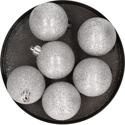 Cosy & Trendy Kerstballen - 6x st - zilver - glitters - 8 cm - Kerstbal