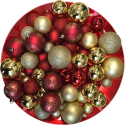 Kerstversiering kerstballen set rood met goud 4-5-6-8 cm 82-delig - Kerstbal