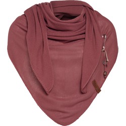 Knit Factory Lola Gebreide Omslagdoek - Driehoek Sjaal Dames - Stone Red - 190x85 cm - Inclusief sierspeld