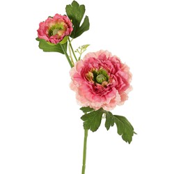 Ranonkel, 2x vertakt met bloemen knop d.roze kunstbloem zijde nepbloem