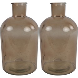 Countryfield vaas - 2x stuks - licht bruin glas - fles - D17 x H31 cm - Vazen