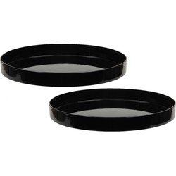 2x stuks ronde kunststof dienbladen/kaarsenplateaus zwart D27 cm - Kaarsenplateaus