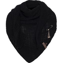 Knit Factory Jaida Gebreide Omslagdoek - Driehoek Sjaal Dames - Zwart - 190x85 cm - Inclusief siersluiting