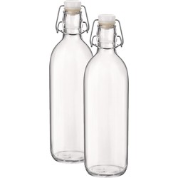 2x Limonadeflessen/waterflessen transparant 1 liter 28 cm - Weckpotten