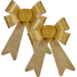 Krist+ kerstboomversiering kleine strikjes - 2x st - gouden glitters 15 x 17 cm - Kersthangers