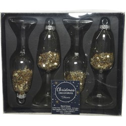 Decoris Kersthangers - wijnglazen - 4 stuks - goudtinten - kerstornamenten - Kersthangers