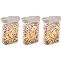 Plasticforte Voedselcontainer strooibus - 3x - beige - inhoud 1 liter - kunststof - 15 x 7 x 19 cm - Voorraadpot