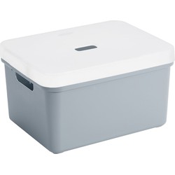Sunware opbergbox/mand 32 liter blauwgrijs kunststof met transparante deksel - Opbergbox
