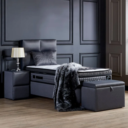 Boxspring bed met opbergruimte - 120x200 cm - Grijs - Opbergbed Hamilton Inclusief 32 cm matras en topper HR- Koudschuim
