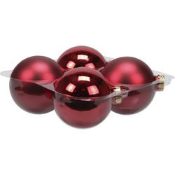 4x stuks glazen kerstballen rood 10 cm mat/glans - Kerstbal