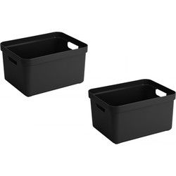 Sunware opbergbox Sigma - 2x stuks - kunststof - 32L - zwart - Opbergbox