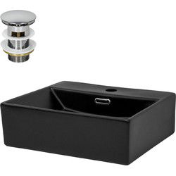 Wastafel incl. zilveren kabelwaste met overloop 41,5x36,5x13 cm zwart keramiek ML design